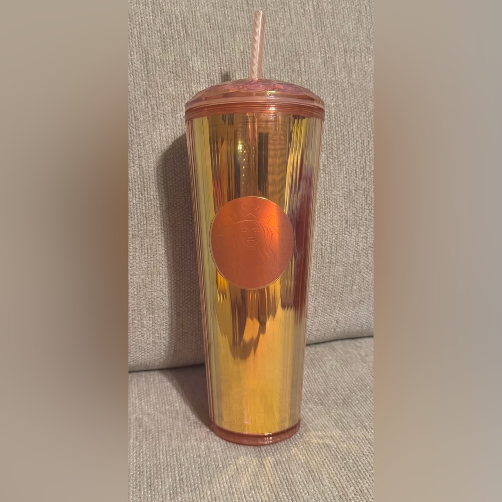 Starbucks Iridescent Kaleidoscope Rose Gold Tumbler Cold Cup Venti 24oz Dome Lid
